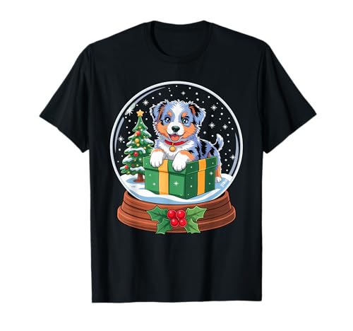 Christmas Snow Globe Australian Shepherd X-Mas Aussie Dog T-Shirt