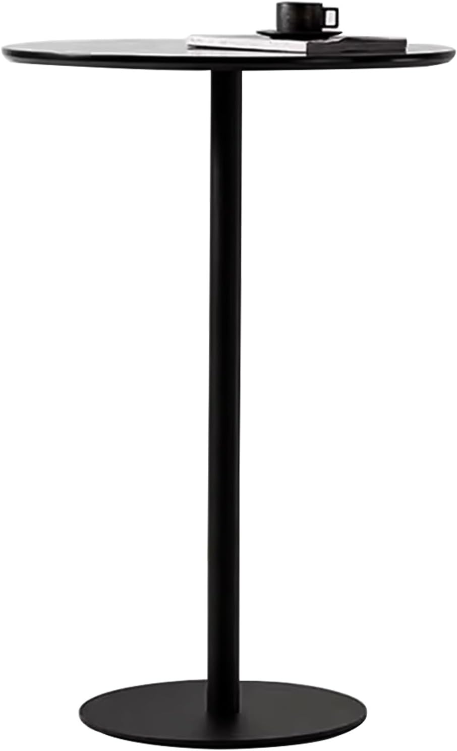 Bistro Table Modern Bar Table, Round Breakfast Kitchen Dining High Table, Counter Pub Desk Cocktail Bistro Table, Metal Frame, Black