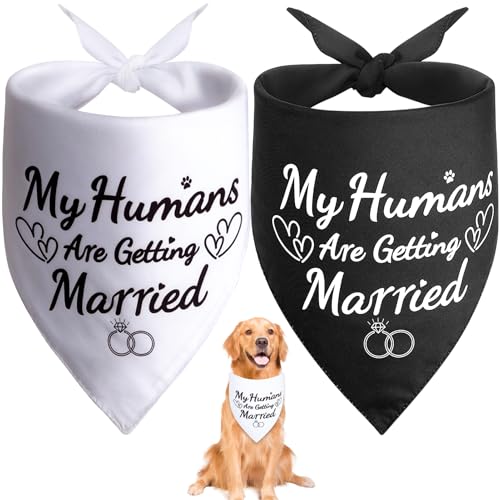 Image of SZEE 2 Pack My Humans are Getting Married Dog Bandanas, Wedding or Engagement Gift for Couples, Dog Wedding Bandanas, Bridal Shower Gifts for Bride, Engagement Party Decorations (White & Black, XL)