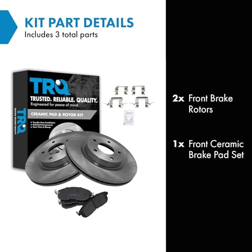 Image of TRQ Front Brake Pad and Rotor Set Ceramic Vented Rotors | For 2007-2013 Nissan Altima