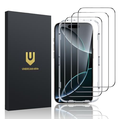 UNBREAKcable 3-Pack Screen Protector for iPhone 16 Pro Max [Military Grade Shatterproof] Tempered Glass Screen for Apple 16 Pro Max [9H Hardness][Full Coverage][Bubble Free][Easy Installation]