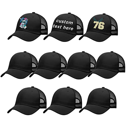 10 Pack Blank Baseball Cap Adjustable Mesh Snapback Trucker Hats Plain Sublimation Hats Sports Golf Sun Hats For Men Women (10 Pack-Black) #TOP26