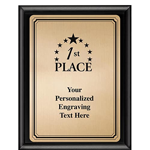 Crown Awards 1st Place Plaque Award, 6x8 Personalized Gold Winner Metal Trophy On Shiny Black Plaque with Custom Engraving Prime