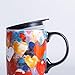 Topadorn Ceramic Travel Mug with Lid - Valentines Day Gifts for Her/Him, Love Heart Art Graffiti Coffee Mug with Handle, Gift in Color Box for Birthday, Anniversary, Microwave & Dishwasher Safe, Roman