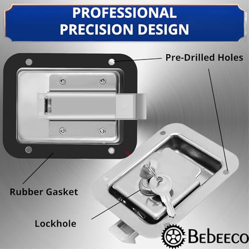 Image of Tool Box Lock with Keys for Truck Bed Toolbox Handle (1Pcs) | 5.5*4.25in Stainless Steel Heavy Duty Flush Mount Handle Latch for Trailer Door, RV, Camper, ATV, UTV