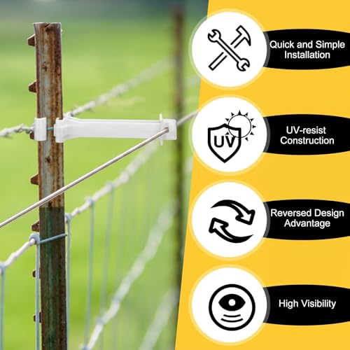 Image of Pangda 100 Pcs 5 inch Snap Type Insulator Electric Fence T Post Insulators Extended Snug Fitting T Post Electric Fence Wire Clips for Agricultural and Ranchers (White)