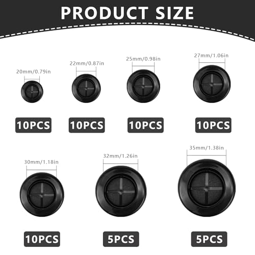 LPZMPZ 60 Stückegummistopfen Kabeldurchführung Gummi 7 Größen Gummitüllen Set Verschlussstopfen Gummi für Drahtschutz, Kabelkanal, Maschine, Mechanische Plugs (20/22/25/27/30/32/35 MM)