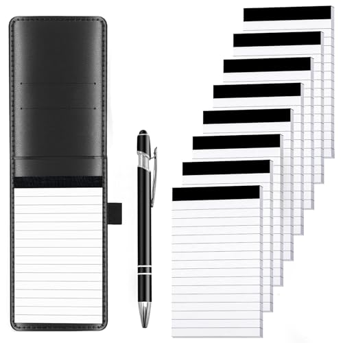 YIREG - 9 Pcs Mini Pocket Notebook Holder Set, Leather Small Notebook Pocket Size with 8Pcs Bloc Note Refills 30 Sheets Lined Paper and Pen, Server Book to Do List Notepad for Server Notepad Grocery List Writing, Office Supplies - -7%