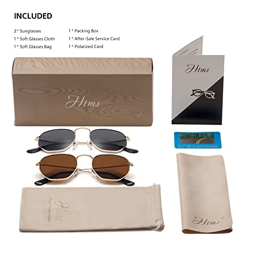 Image of Hipster Hexagonal Polarized Sunglasses Men Women Geometric Square Small Vintage Metal Frame Retro Shade Glasses