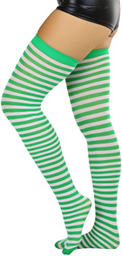 Image of ToBeInStyle Women's Opaque Hosiery Thin Striped Thigh High Long Stocking