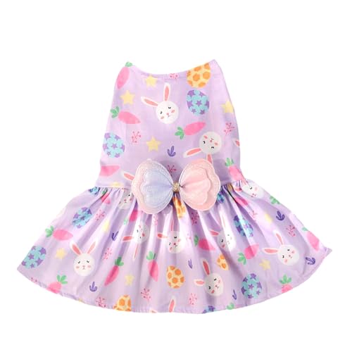 SEIS Bunny Dog Dress Easter Teddy Clothes Rabbit Cat Skirt Sweet Bowknot Princess Bomei Costume Easter Egg Pet Tutu for Spring Summer Wedding Party (Purple, L (Chest Circumference 17.3