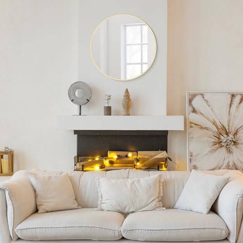 Image of WallBeyond 20 inch Round Mirror Gold Circle Wall Mirror for Bathroom with Metal Framed, Round Wall Mirror for Wall Decor, Vanity, Entryway Living Room