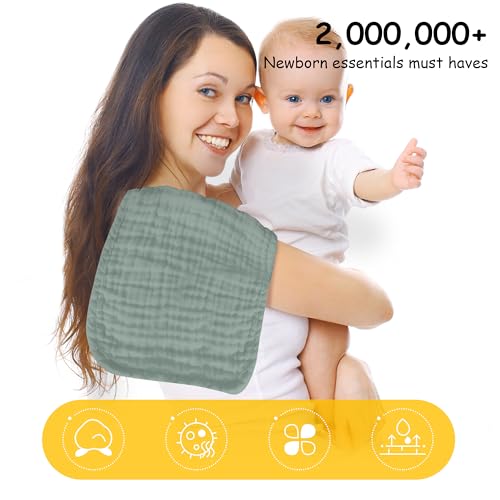 Image of Lovely Care 12 Pack Muslin Burp Cloths 100% Cotton Muslin Cloths Large 20''x10'' Extra Soft and Absorbent Baby Burping Cloth - Green