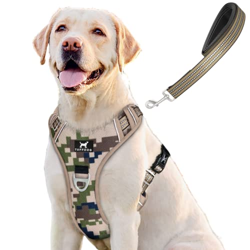 TUFFDOG Easy-Fit Dog Harness Large, Fast Release Neck Clip, Premium Padded Reflective No Pull Harness with Control Handle