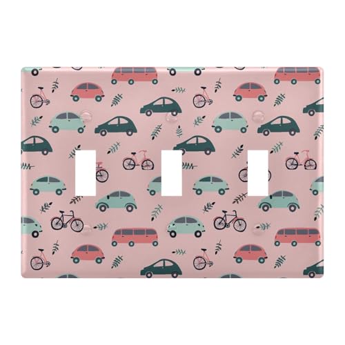 Light Switch Cover Cartoon Car Pink Wall Plates for Electrical Outlets 3 Gang 202b5759