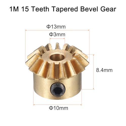 Image of uxcell 2pcs Bevel Gear 0.8 Module 1:1 Reduction Rate 15T 3mm Hole Dia Bevel Pinion Gear Brass, 45 Degree Steering Gear for Hardware Mechanical Rotation, Yellow
