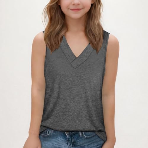 Girls V Neck Tank Top 2025 Summer Sport Workout Sleeveless Undershirts Loose Fit Soft Running Tshirts Tops for Kids2