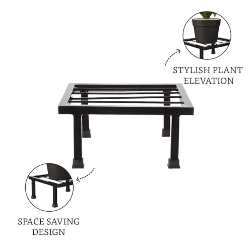Image of Amazon Brand - Solimo Premium Metal Flower Pot Plant Stand (Black, Set of 2) |Heavy Gauge Iron Pot Stand | Gamla Stand for Home | Plant Stand for Balcony /Living Room