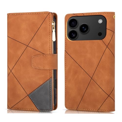 Portefeuille en cuir de qualité supérieure pour iPhone 13 Pro marron aux lignes raffinées
