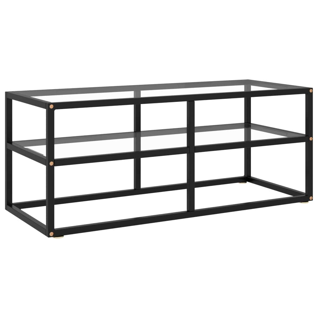 Mobile TV nero con vetro temperato, 100 x 40 x 40 cm, acciaio verniciato a polvere, vano portaoggetti, mobile moderno per soggiorno, mobile basso stabile con vano portaoggetti e canalina per