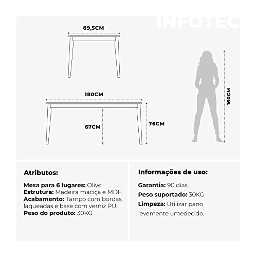 Mesa de Jantar Olive 6 Lugares Madeira 180 cm Natural Província
