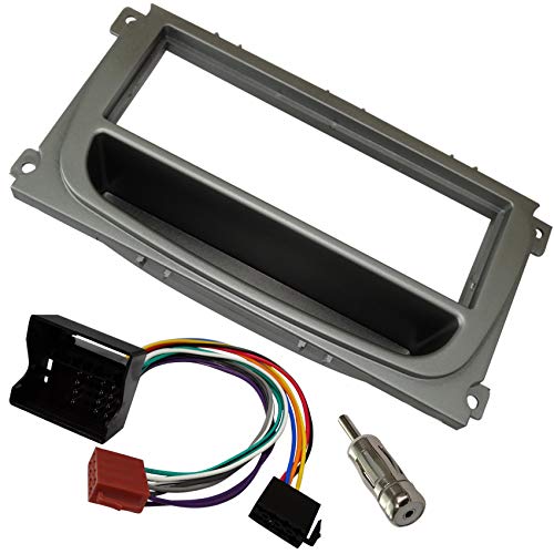 AERZETIX - C11143A - Kit de Montage d'Autoradio Standard 1DIN - Façade, Faisceau et Adaptateur d'antenne - Couleur : Gris - Compatible avec Ford Focus C-Max Galaxy S-Max Mondeo. Modèles 2007+