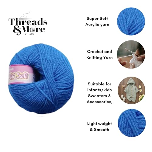 Image of Vardhman Baby Soft Yarn Pack of 6 - 4-Ply Acrylic Wool 150g Total | Soft Yarn for Knitting & Crocheting Baby Blankets, Sweaters, Toys & Accessories | 86m per 25g Ball (1, Navy Blue)