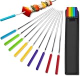 Grill Skewers with Silicone Handle, 16' Long Kebab Skewers, 10 Pack Reusable Stainless Steel Flat Skewer Sticks for Party Grilling BBQ Barbecue, Storage Bag Included (10PCS, Multicolor)