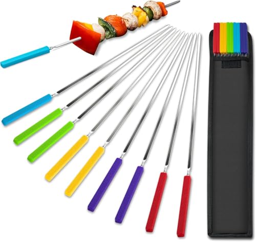 Lot de 10 brochettes de barbecue avec poignée en silicone, 405 mm de long