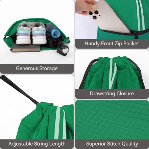 Image of Drawstring Backpack Large Sports Draw String Bag for Women and Men (Green)