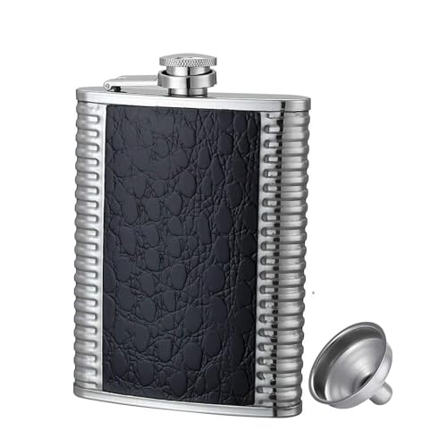 Image of Stainless Steel Hip Flask for Men & Women 8oz (236ml) - Whisky Flask Vodka Alcoholic Liquor Holder with Funnel Drinks Pocket Carrying Case - Leakproof Travel Flasks for Drinks, (Silver & Black)