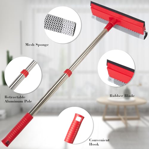 Image of Professional Standard Window Squeegee,2-in-1 Window Cleaner Sponge and Soft Rubber Strip with Retractable Stainless Steel Handle(15.7 inch-27.5 inch) for Gas Station, Glass,Shower,Outdoor Window Cleaning