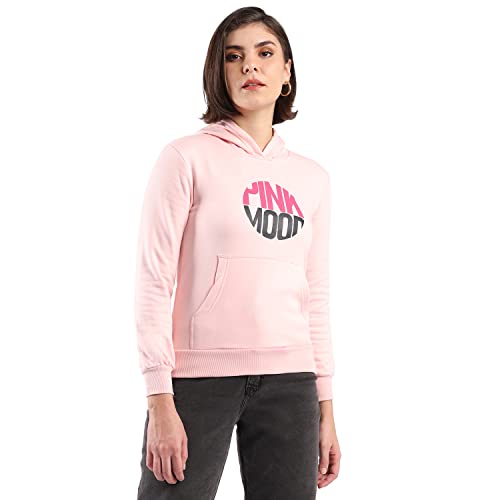Image of PINACOLADA Women's Cotton Solid Printed Sweatshirt with Hoodie, Regular Fit for Casual Wear Full Sleeve Sweatshirt Crafted with Comfort Fit and High-Performance for Everyday Wear