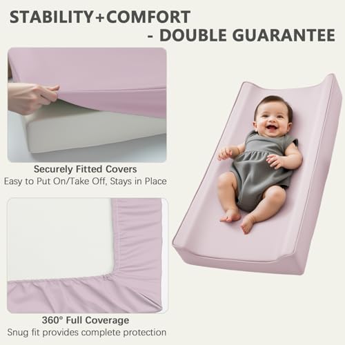 Vegan Leather Changing Pad Cover - 31\"X 16\" - Waterproof Wipeable, Extra Thick & Portable & Non-Slip Diaper Mat - Fits Standard Changing Tables for Baby Boy Girl (Pink) - Thumbnail 5