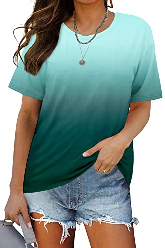 Ombre Women Shirts Womens Tee Shirts Big And Tall Shirts Teen Girls Womens Graphic Shirts Funny Women's Tops For Large Women Green Gradient X-Large #TOP21