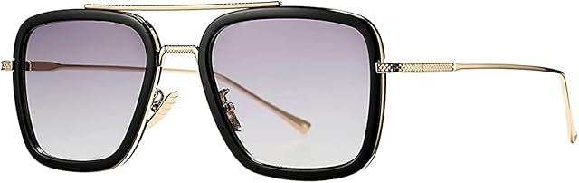 Tony Stark Sunglasses Vintage Square Metal Frame Eyeglasses for Men Women - Retro Iron Man and Spider-Man Sun Glasses Nerd Glasses Square Eyewear-51MM Lens width