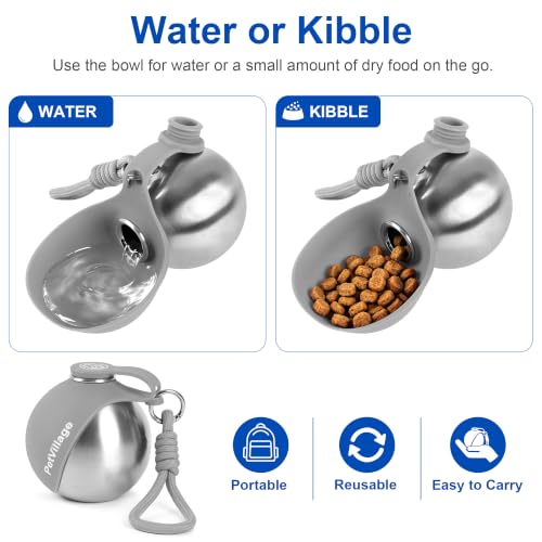 Image of 2-in-1 Dog Water Bottle with Foldable Bowl, Portable Leak-Proof Pet Travel Water Dispenser, Stainless Steel Dog Hydration Bottle for Walking, Hiking, Small Dogs & Puppies, Gray 10oz