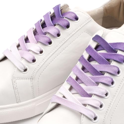 Image of Flat Colorful Shoelaces Gradient Rainbow Shoe Lace Shoestring 2 Pair