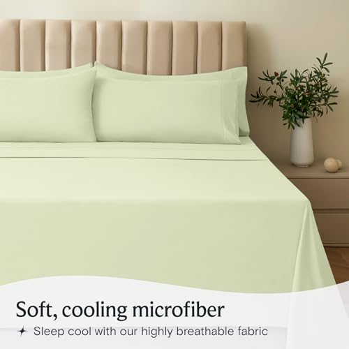 Image of LuxClub 4 PC Sheet Set Bed Sheets Deep Pockets 16 inch Eco Friendly Wrinkle Free Cooling Machine Washable Hotel Bedding Silky Soft - Sage Green Full