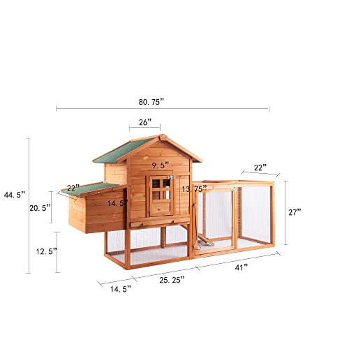 Chicken Coop Outdoor Wooden Rabbit Hutch Poultry House With Chicken Run Cage, Egg Box & Waterproof Roof (80") #TOP2