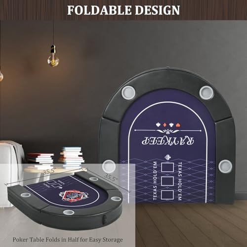 RAYKEEP 180 cm Pokertisch, zusammenklappbar, für 8 Spieler, zusammenklappbare Pokertische mit klappbaren Beinen, Filz, gepolsterte Schienen und Getränkehalter, tragbarer Pokertisch für Texas Holdem – Bild 6