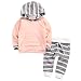 Newborn Baby Boy Girl Warm Hoodie T-shirt Top + Pants Outfits Set Kids Clothes (6-12M, Pink Top+Gray Stripe Pants)