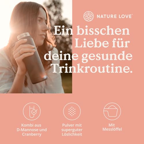 NATURE LOVE® D-Mannose Pulver mit Cranberry - 250 Gramm Pulver zum Auflösen in Wasser - 100 Tage Reichweite - mit Dosierlöffel - hochdosiert, vegan, laborgeprüft & in Deutschland produziert 2
