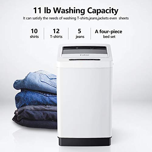 Colzer Full-Automatic Portable Washing Machine Compact Laundry Washer 11Lbs Capacity,8 Wash Programs 6 Water Level Top Load LED Display