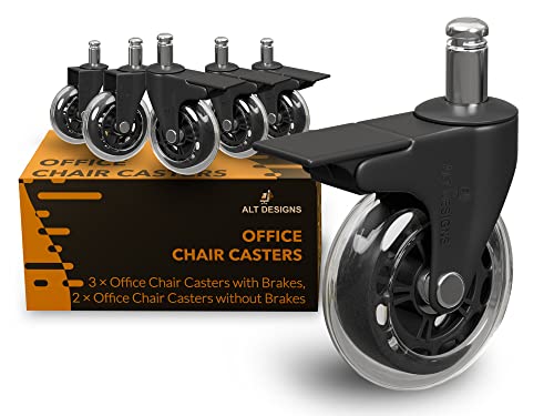 Alt Designs Office Chair Wheels Replacement Rubber Chair Casters (Set Of 5) - Heavy-Duty Caster Wheels For Office Chair - For Hardwood Floors & Carpet #TOP15