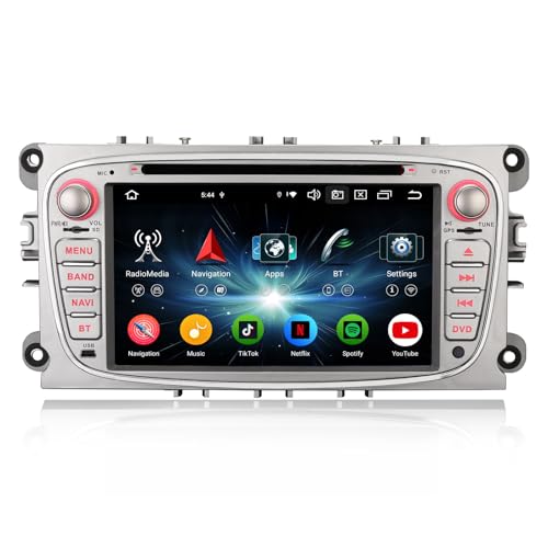 Erisin 8-cœur 4Go+64Go 7 Pouces Autoradio Bluetooth Android 14 GPS Navigateur pour Ford Focus Galaxy C-Max Mondeo S-Max CarPlay sans Fil Android Auto DSP WiFi...