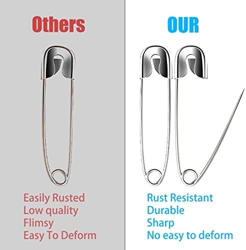 ZORRA 260 Pieces Safety Pins, 5 Sizes Pack 19mm - 54mm Safety Pins Assorted, Nickel Plated Steel Pins for Clothing Art Craft Sewing (260pcs, silver)