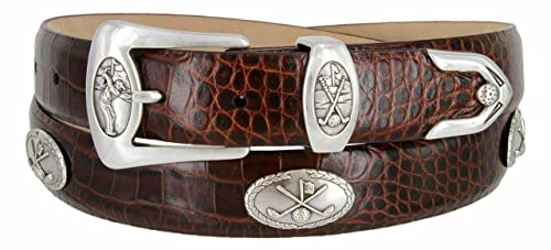 BS8642-FA0060-5_Genuine Full-Grain Cowhide Leather Designer Golf Dress Belt, 1-1/8