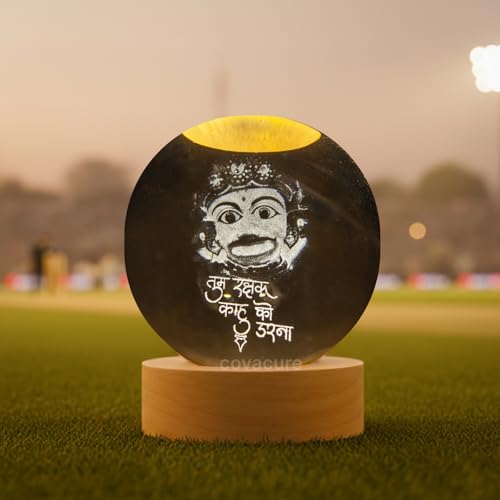 Image of COVACURE 3D Hanuman Crystal Ball Night Lamp, Solar System Kashtbhanjan Hanuman Idol Crystal Ball Night Light, USB Table Colorful LED Wooden Base Lamp for Home, Office, Birthday Gift