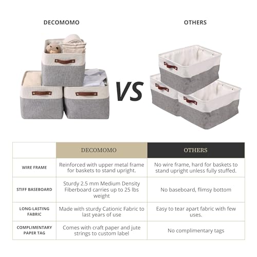 Image of DECOMOMO Foldable Storage Bin | Collapsible Sturdy Cationic Fabric Storage Basket Cube W /Handles for Organizing Shelf Nursery Home Closet (Grey and White, Extra Large - 15.8 x 12.5 x 10-4 Pack)